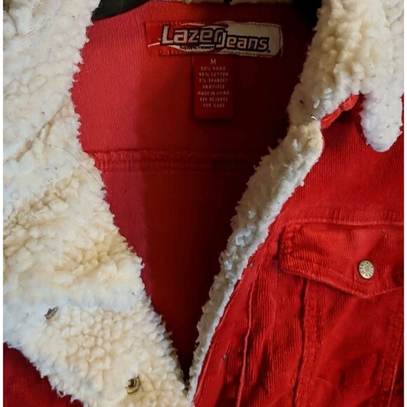 Retro Lazer Jeans Corduroy Jacket Medium Women Snap Buttons Red Sherpa Lined M - Picture 9 of 11